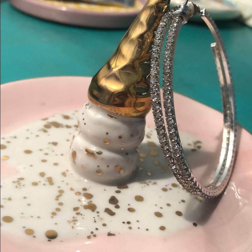 Betsey Johnson silver & crystal hoops